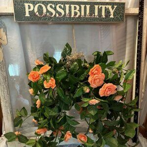 Vintage Window Frame With Possibilities Sign and Orange Floral Design
